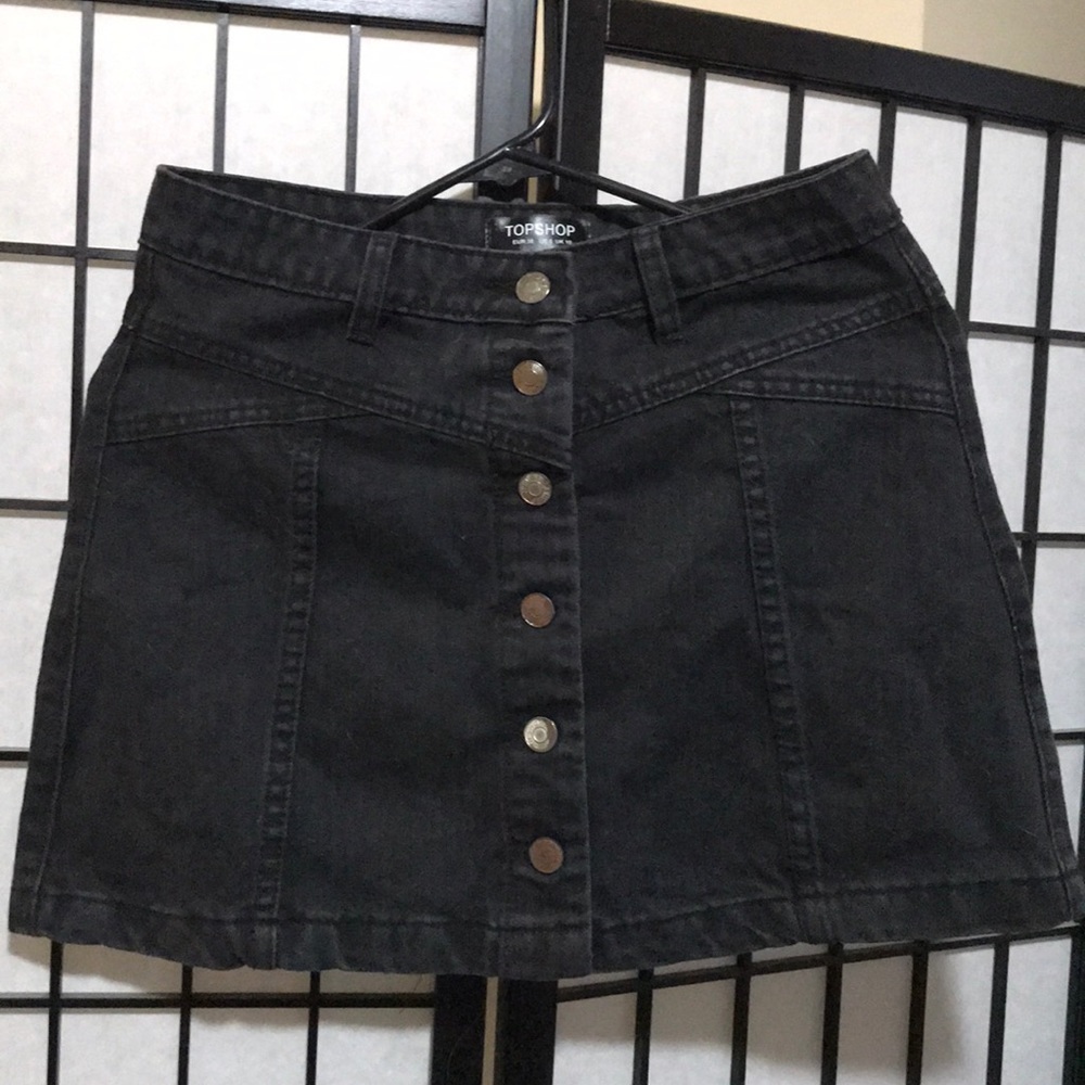 Topshop Button Down Black Denim Skirt